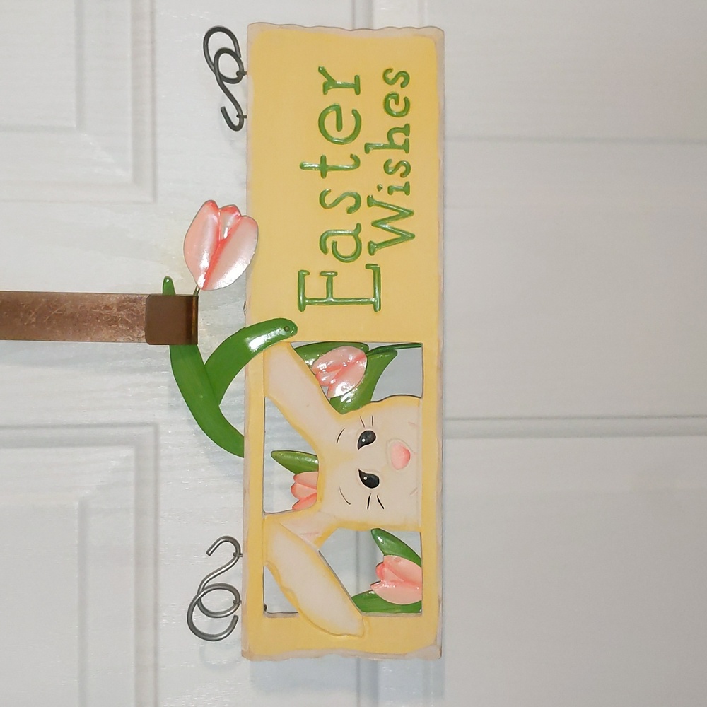 Easter Wall/Door hanger 3D Metal and Wood Sz 14" x 6.5" lightweight